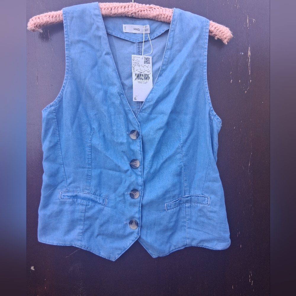 Mango Light Blue Denim Vest